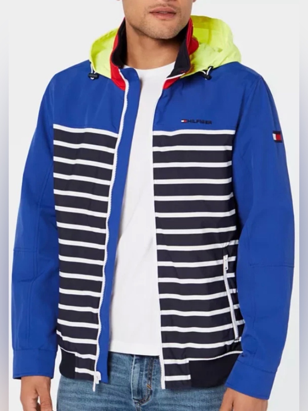 NWT Tommy Hilfiger Adaptive Men's Blue REGATTA JACKET Windbreaker XL Navy Stripe
